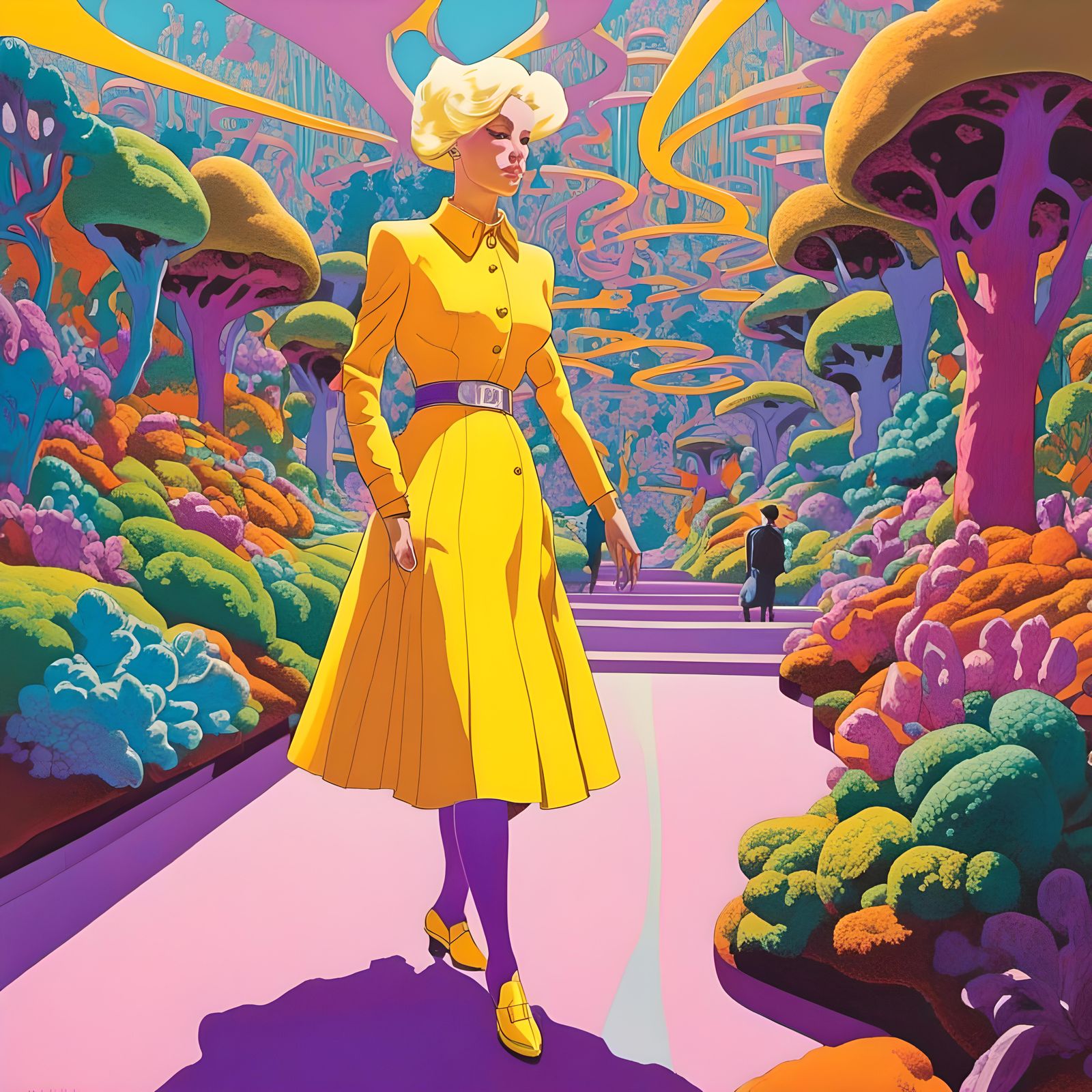 Girl in Psychedelic Garden, Cinema 4D Render