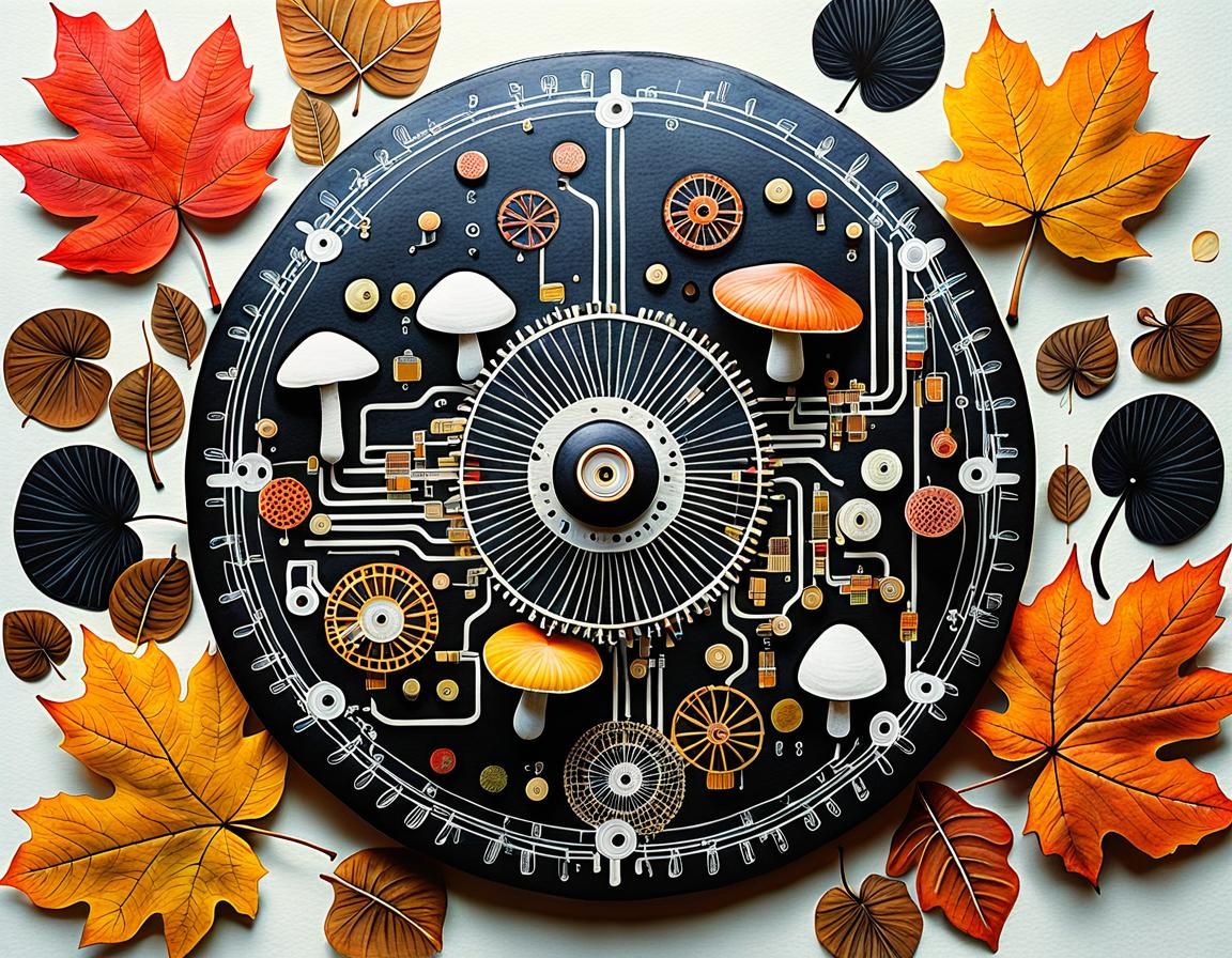 Whimsical Autumn Mushrooms in Chinese Ink Style