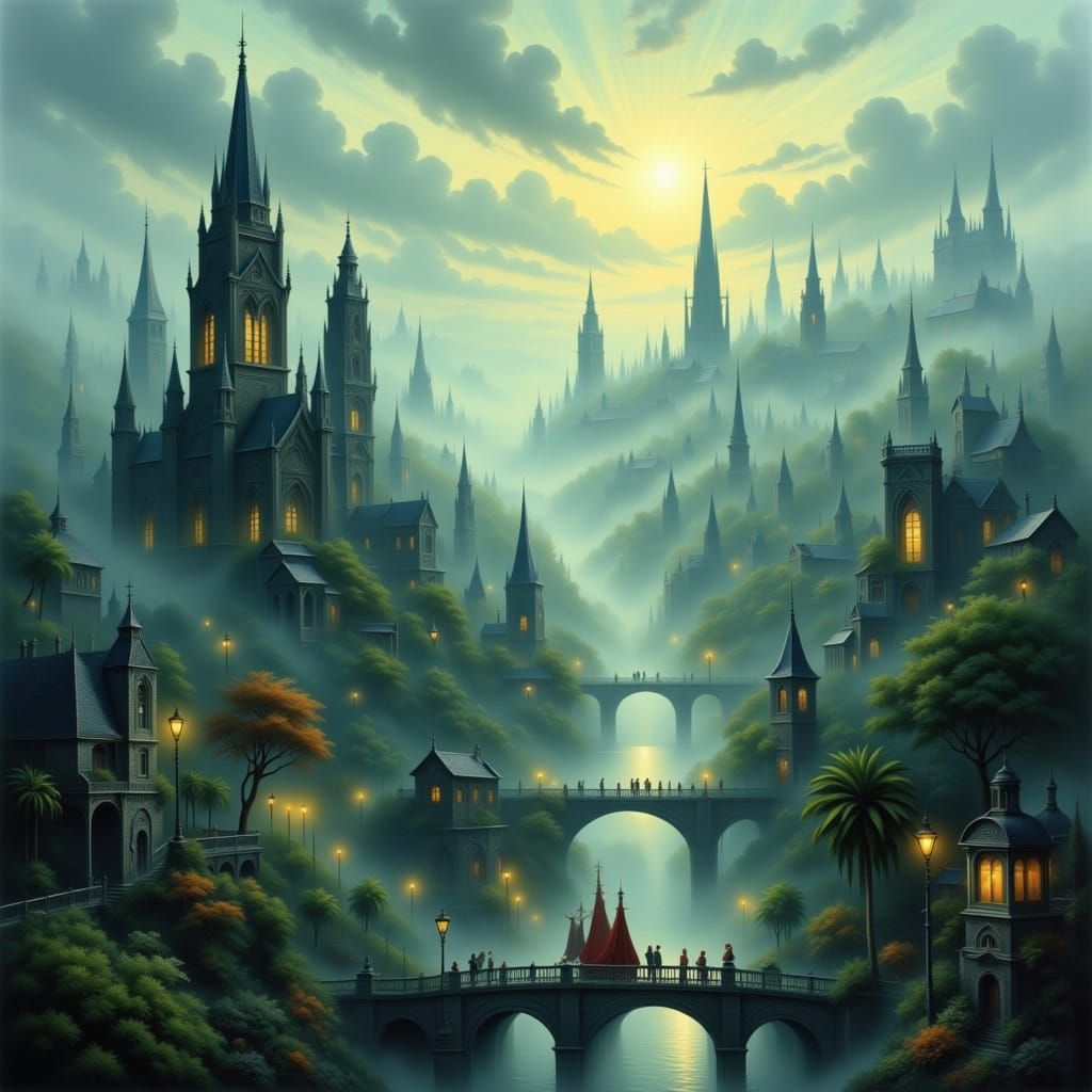 Misty Cityscape in Ethereal Fog