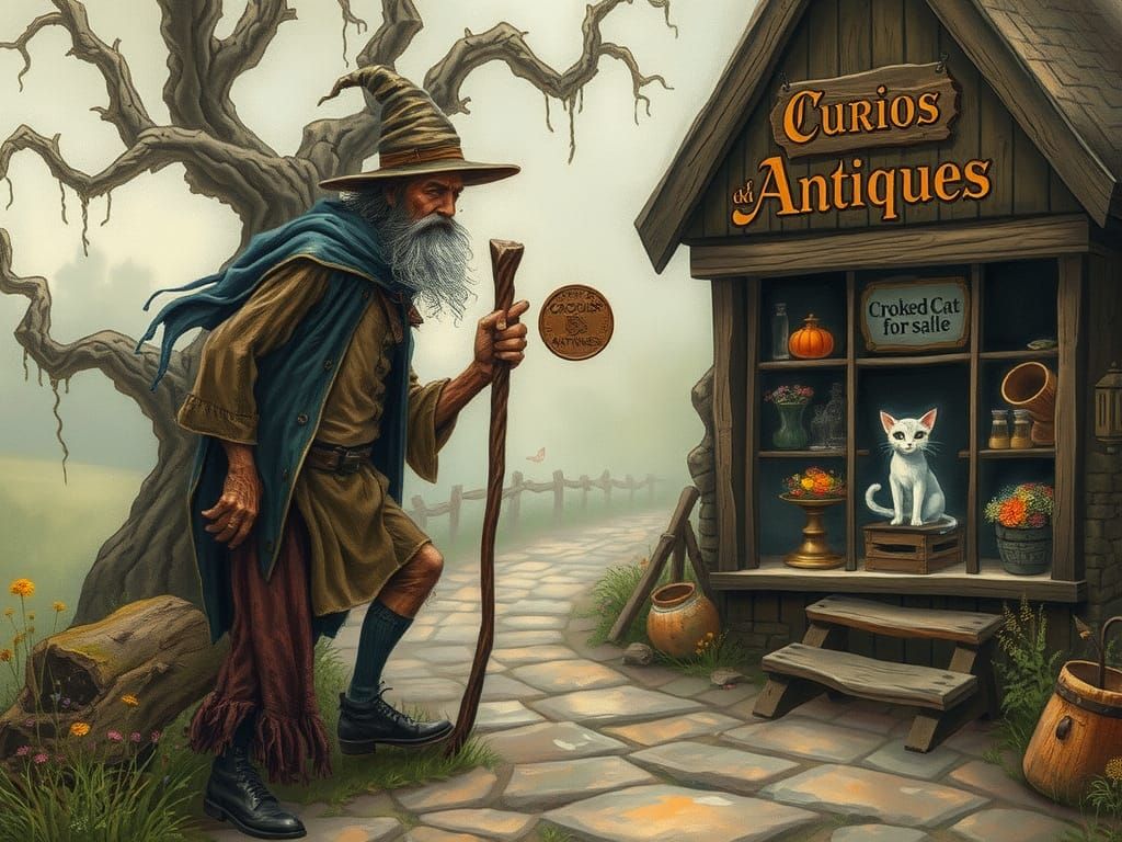 Whimsical Crooked Man's Journey in Dreamlike Style