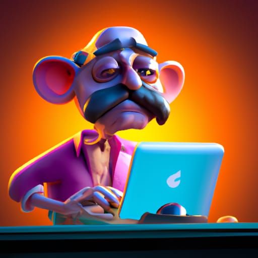 Smart Old man working on the Laptod Pixar, Disney, concept a...