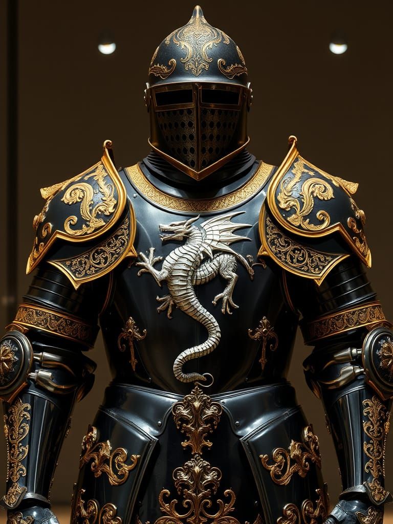 Majestic Gothic Plate Armor in Gold and Silver