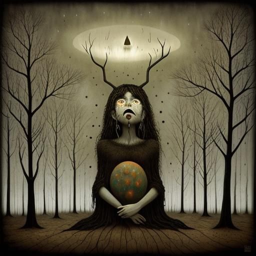 Surreal Illustration of Anguish and Sorrow