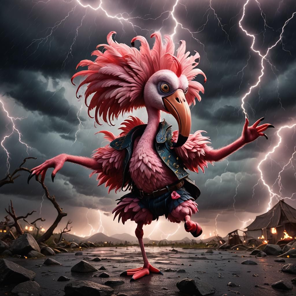 Aggressive Flamingo Dancer in Dark Fantasy Style