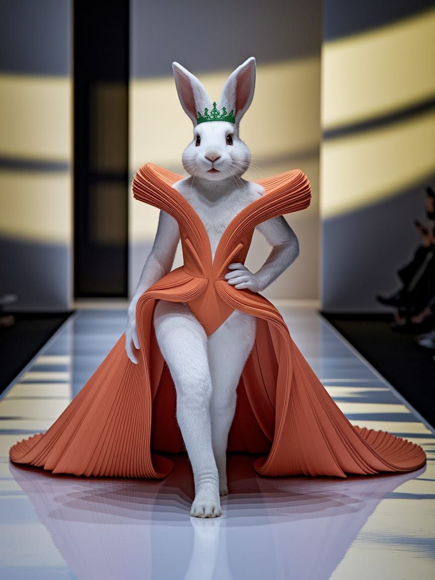 Glamorous Anthropomorphic Rabbit in High-Fashion Editorial P...