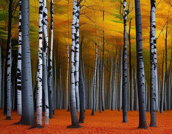 Autumnal Birch Forest Landscape Photography