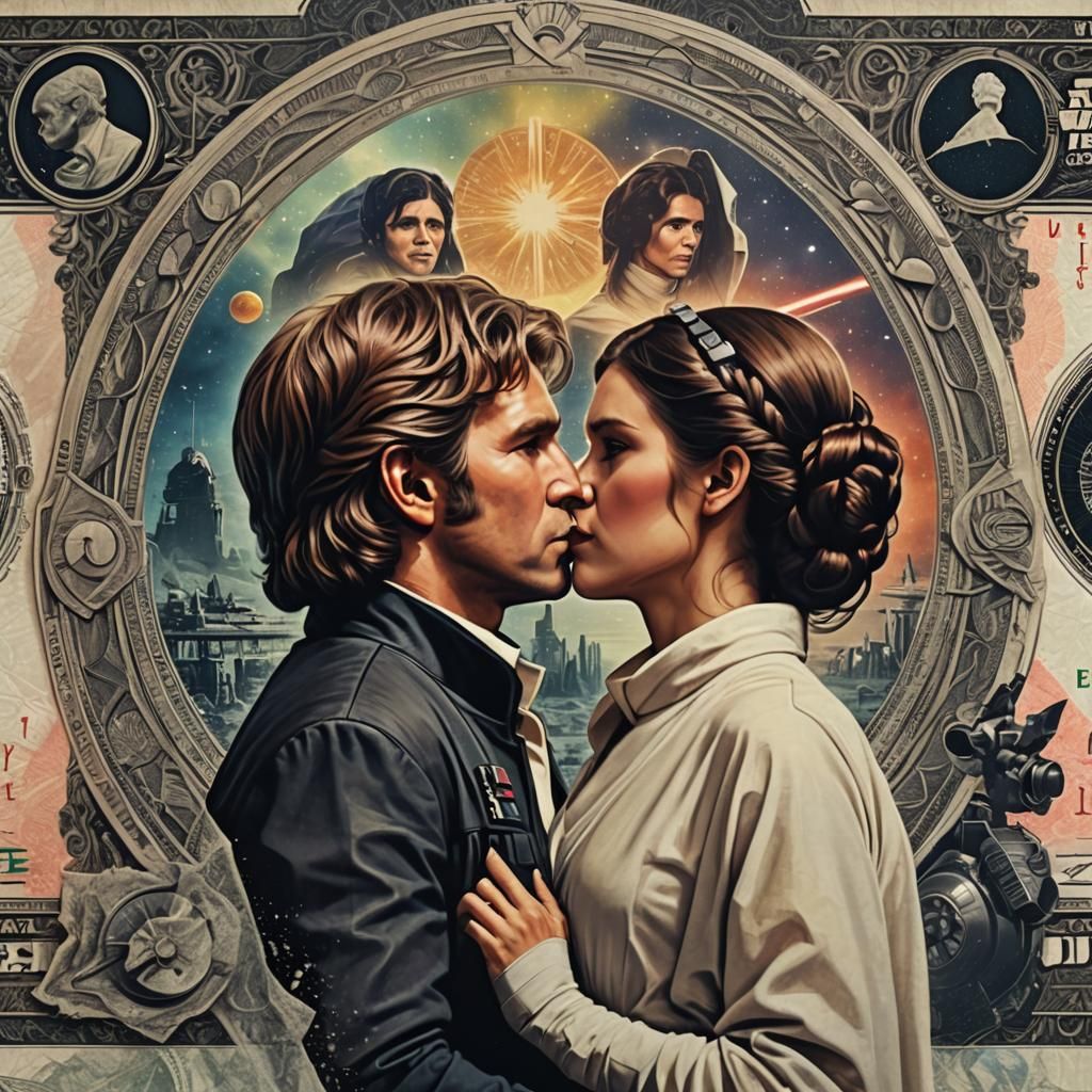 Princess Leia and Han Solo Kissing: Detailed Matte Painting