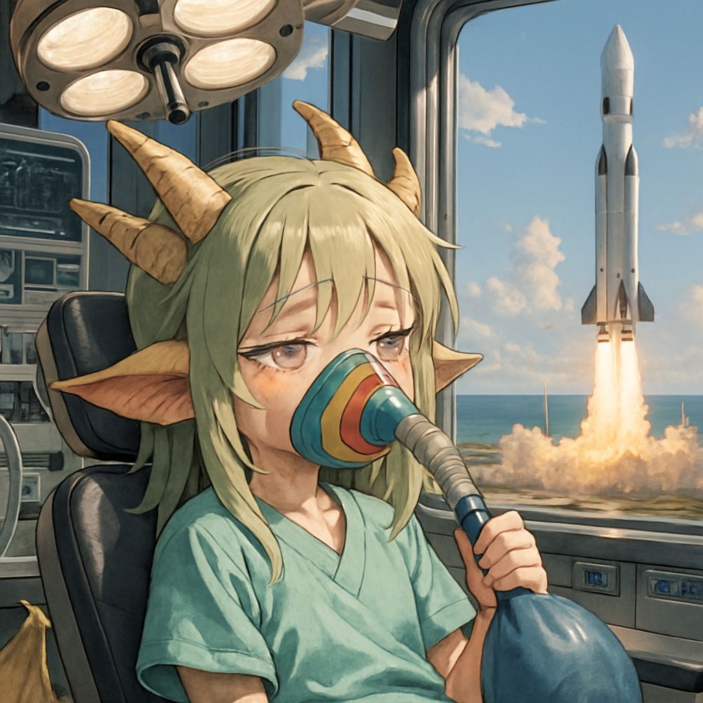 Anime Dragon Girl Observes Rocket Launch