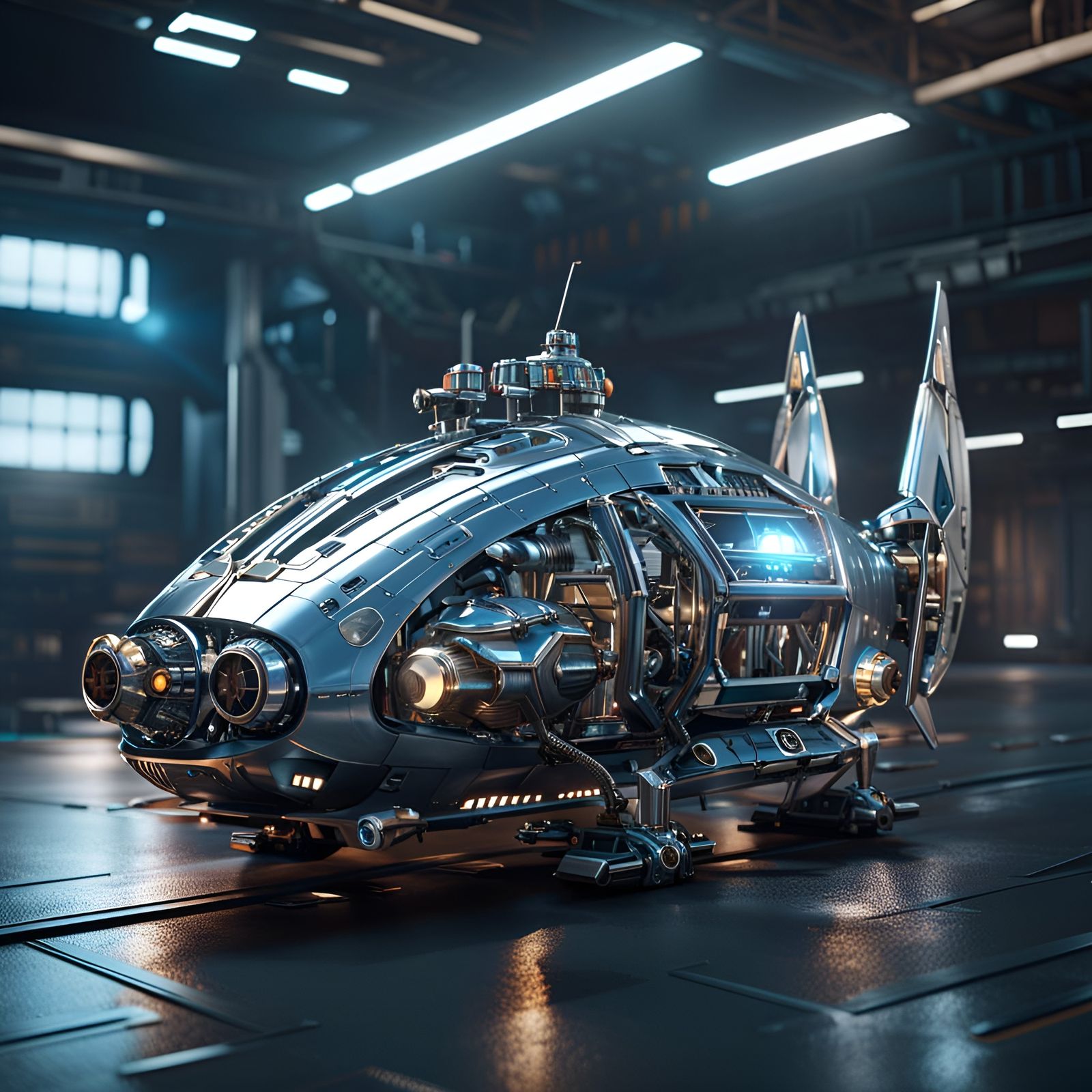 Futuristic Bipedal Tuna-Fish Car in Sci-Fi Style