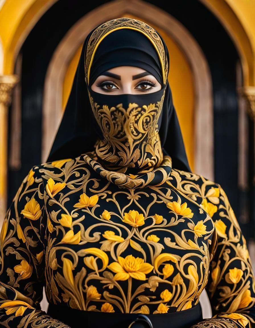 Colorful Portrait of Woman in Niqab, Pop Art Style