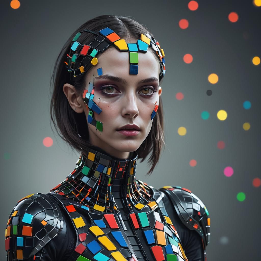 Alien Female Portrait with Rubik's Cube Head