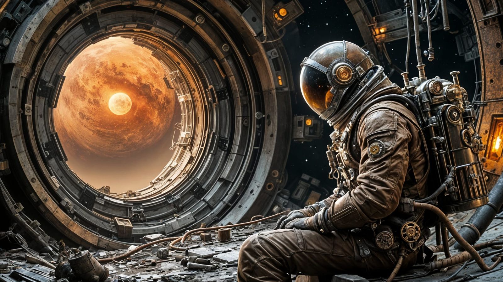 Steampunk Space Explorer in Abandoned Galaxy