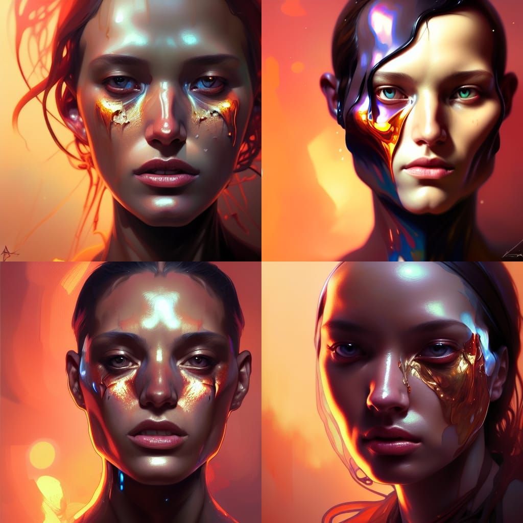 Melted Portrait in Hyperdetailed Triadic Colors