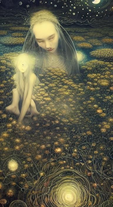 Ethereal Figure in Surreal Haunted Landscape, Digital Art