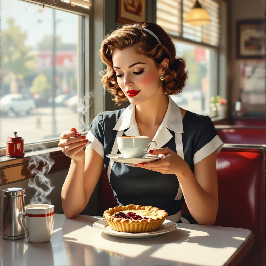 1950s Diner Scene as Hyperrealistic Oil Painting