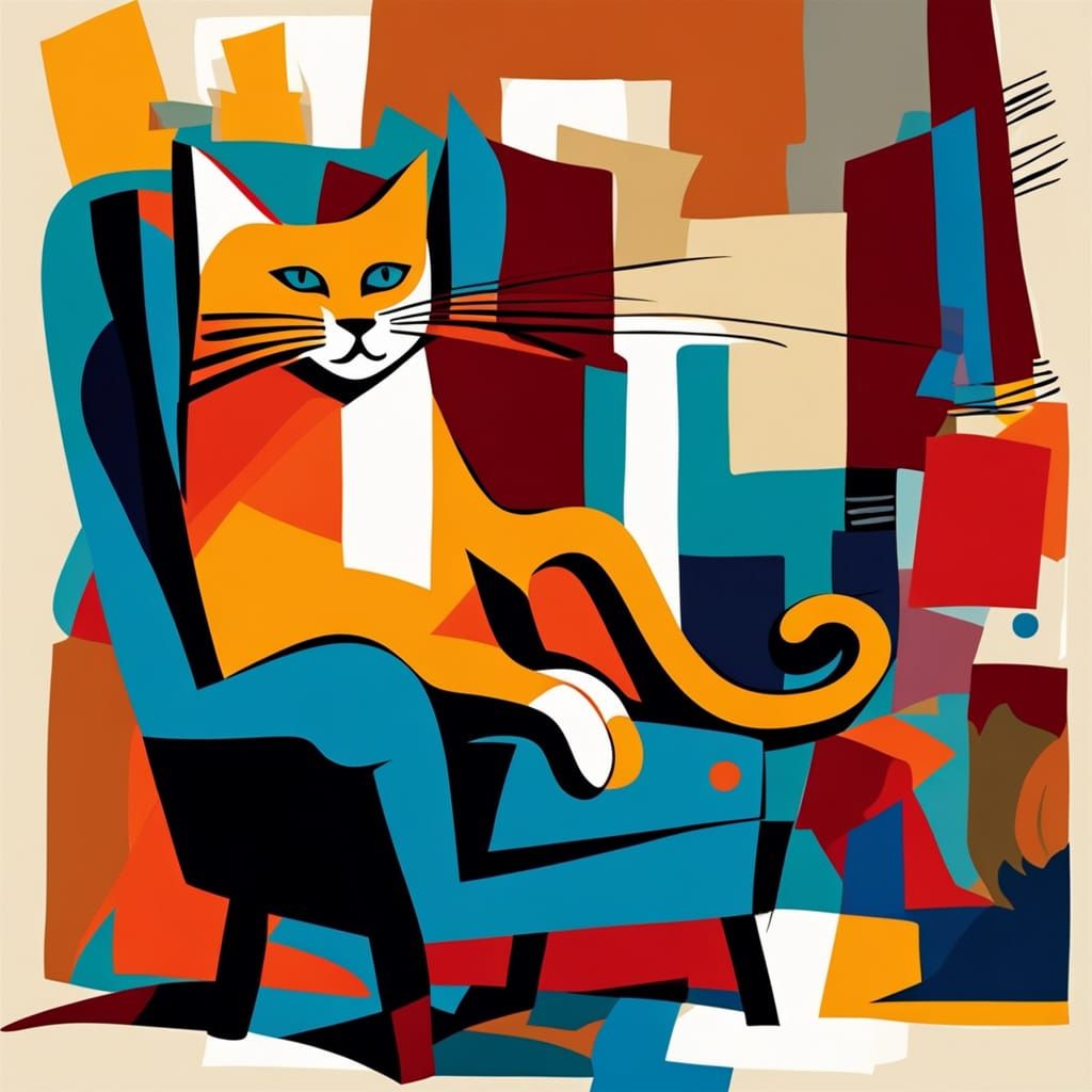 Ginger Cat in Abstract Expressionism Cityscape