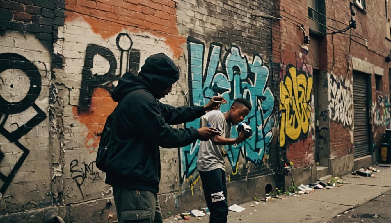 Graffiti Artist in Urban Ghetto: Cinematic Still