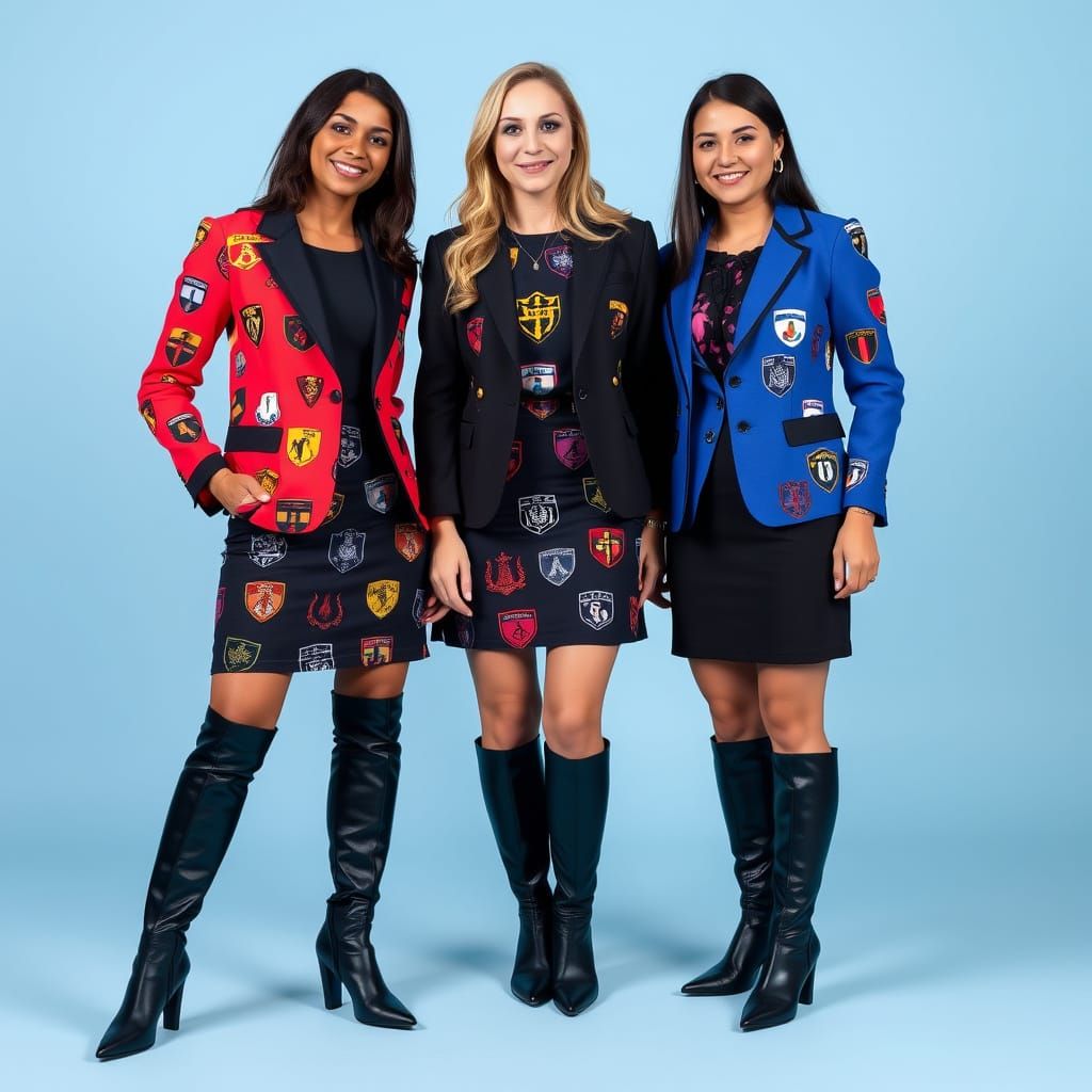 Businesswomen in School Crest Blazers and Dresses