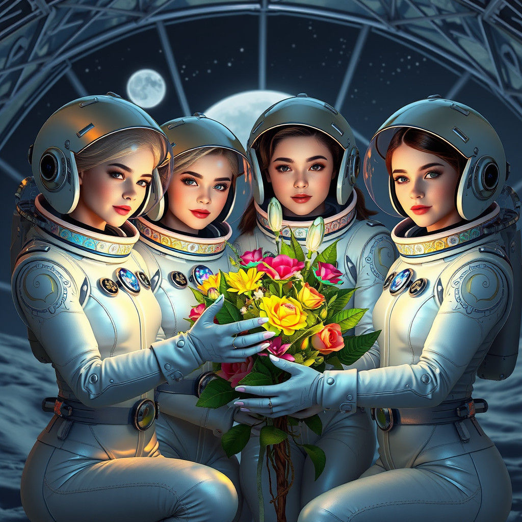 Fairytale Princesses Tend Lunar Garden in Art Nouveau Style