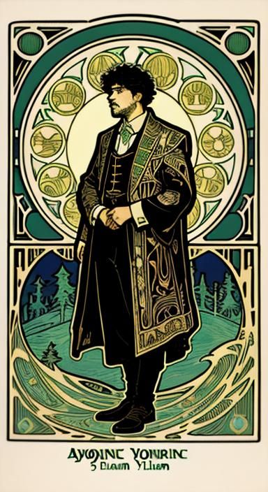 Noah Kahan in Vermont, Art Nouveau Woodcut