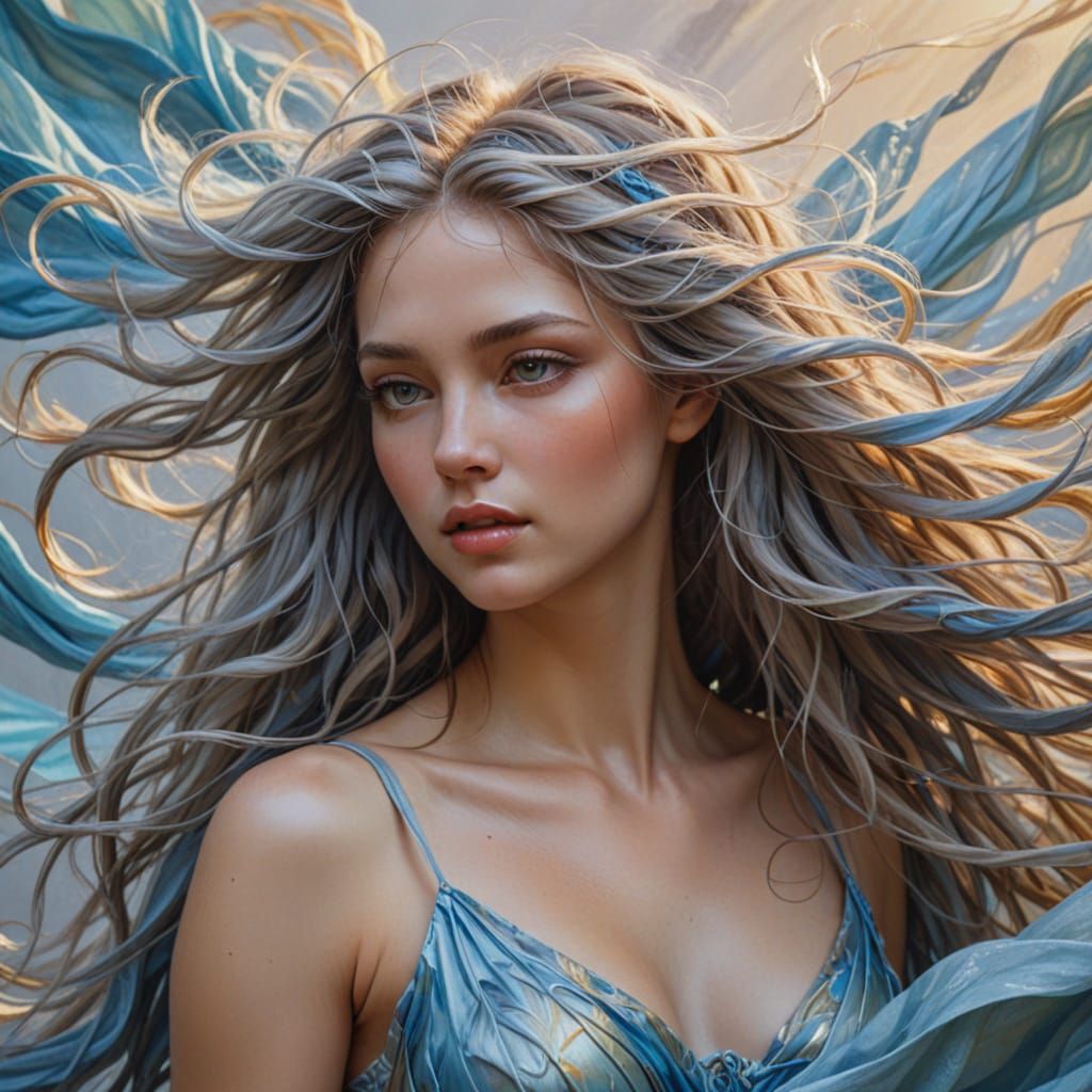 Ethereal Wind Nymph Oil Painting in Magical Realism