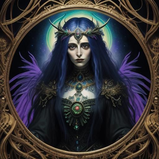 Mystical Halloween Priestess Portrait in Symbolist Style
