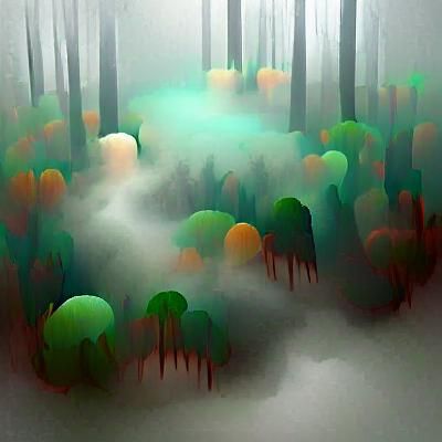 Mystical Forest Shrouded in Dense Fog