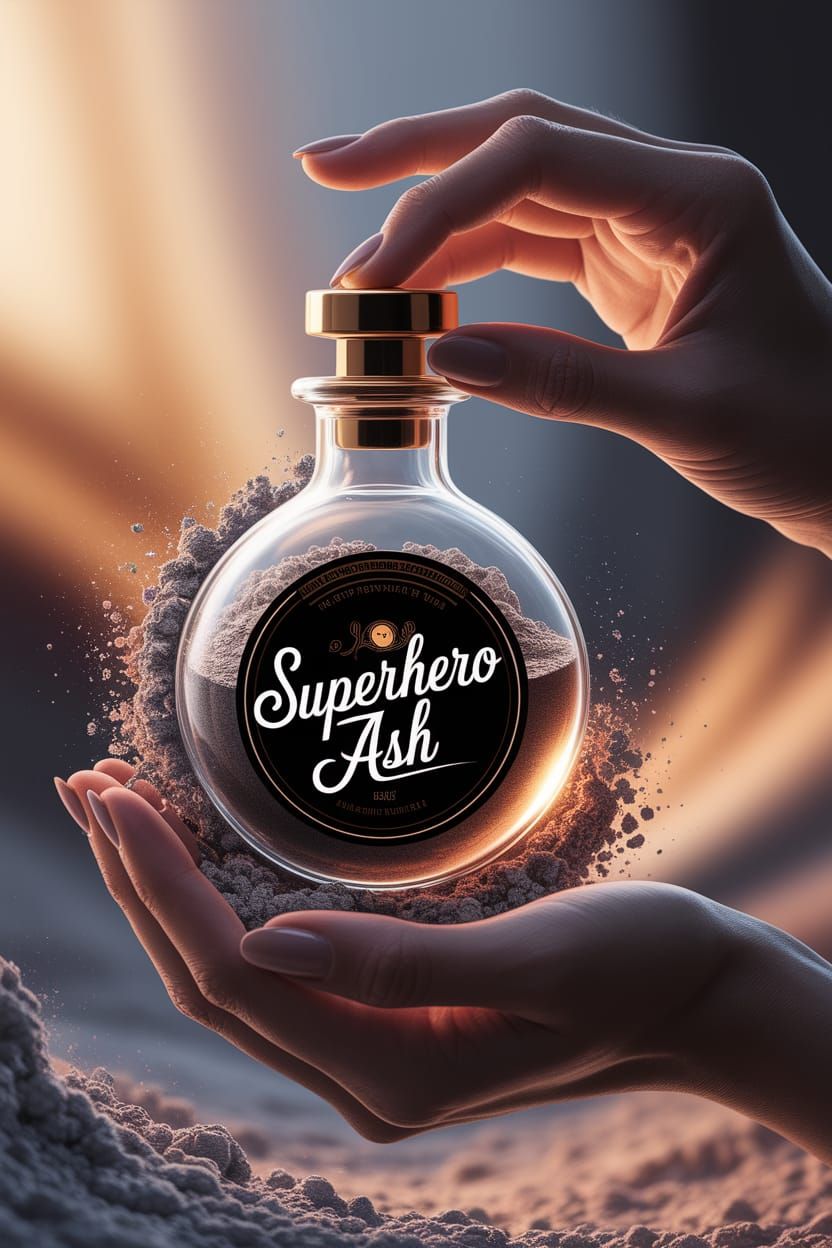 Ethereal Vial of Superhero Ash in Warm Light