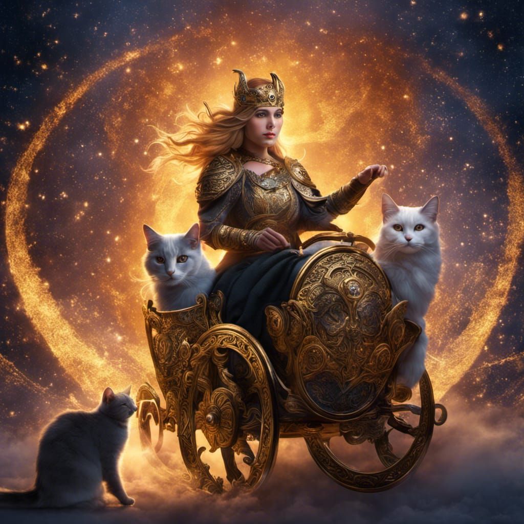 Freya's Glittering Cat Chariot: Ornate Norse Art