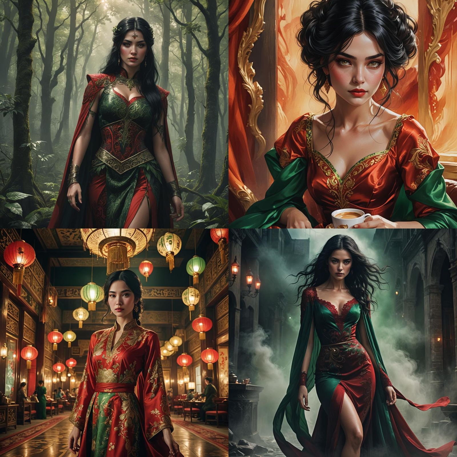 Beautiful Woman in Red Dress, Fantasy Portrait