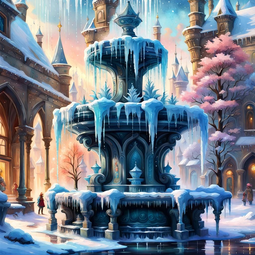 Frozen Fountain in Fantasy Castle Courtyard