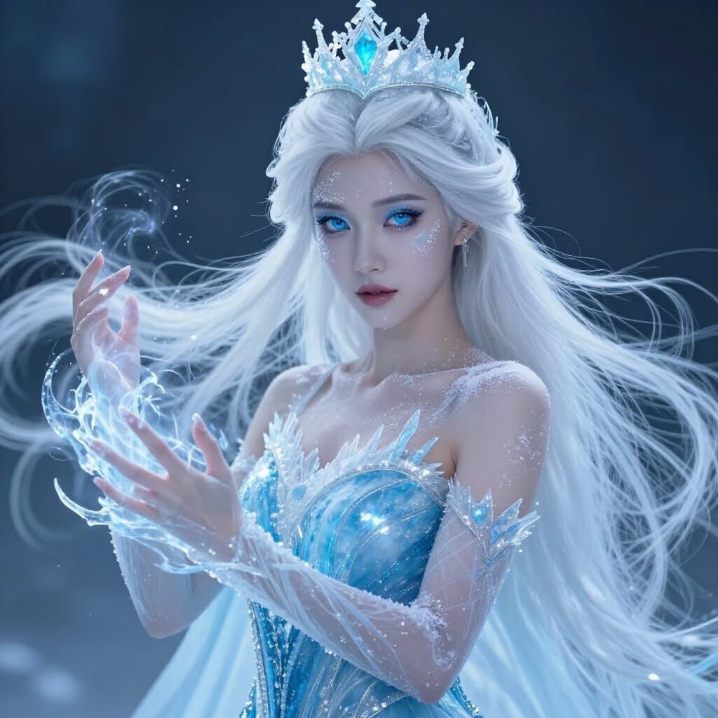 Ice Queen with Frosty Aura in Digital Painting Style
