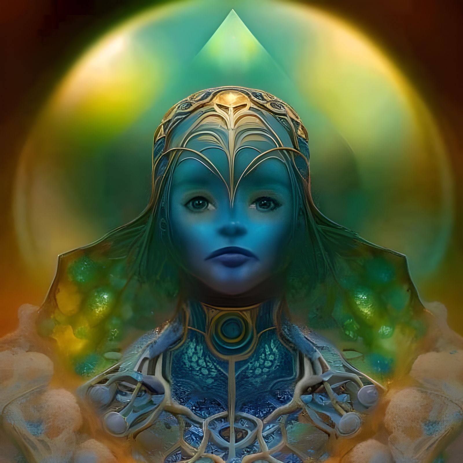 Biopunk Mosaic Humanoid in Watercolor and Ink