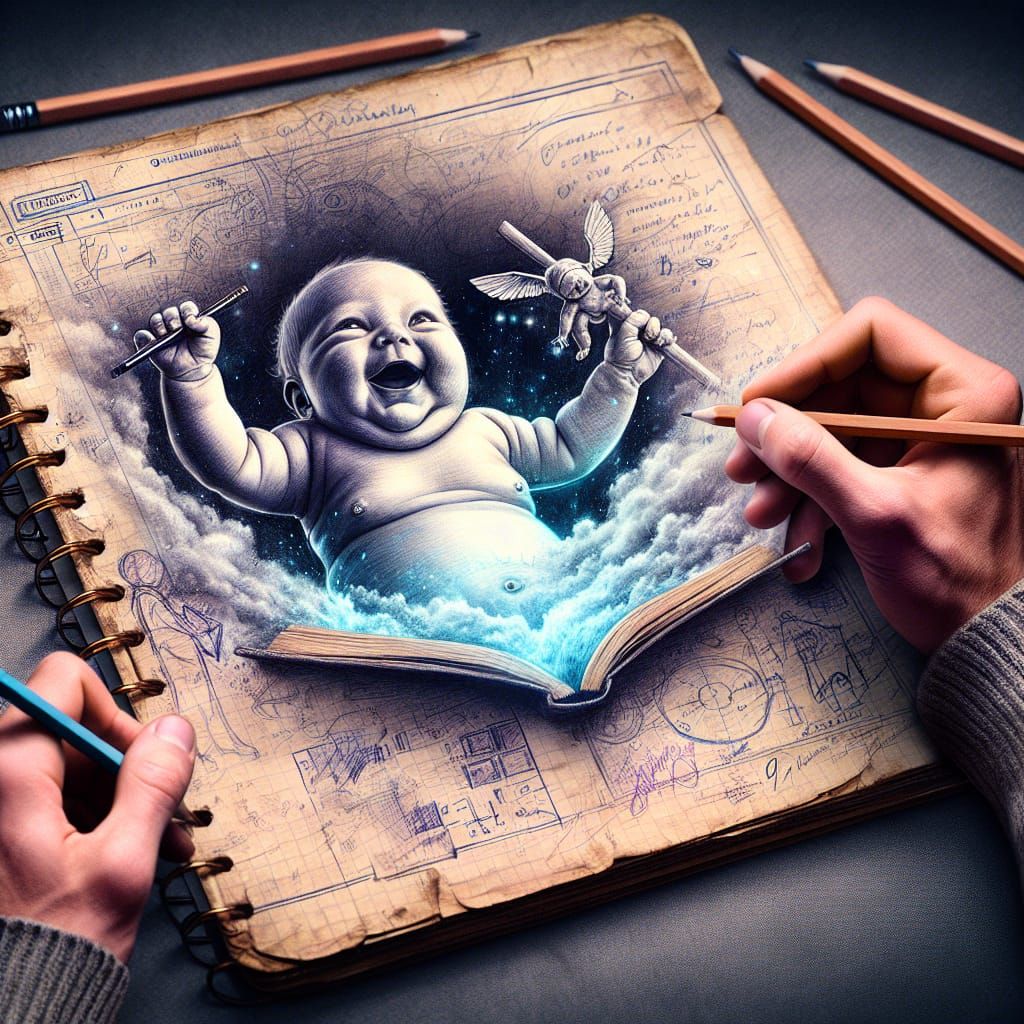 Hyper-Realistic Digital Art: Baby Emerges from Notebook