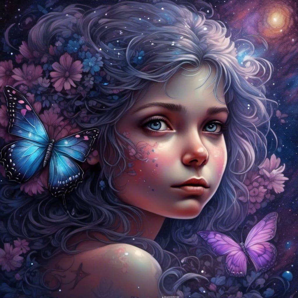 Butterfly Girl: Hyperrealistic Face Painting in Cosmic Style