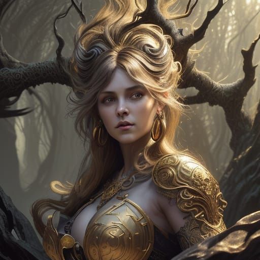 Powerful Momma Figure in Dark Fantasy Armor