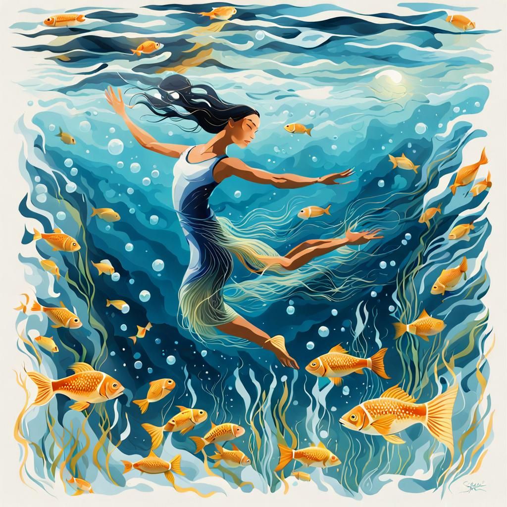 Graceful Underwater Swimmer Dancing with Sunlight