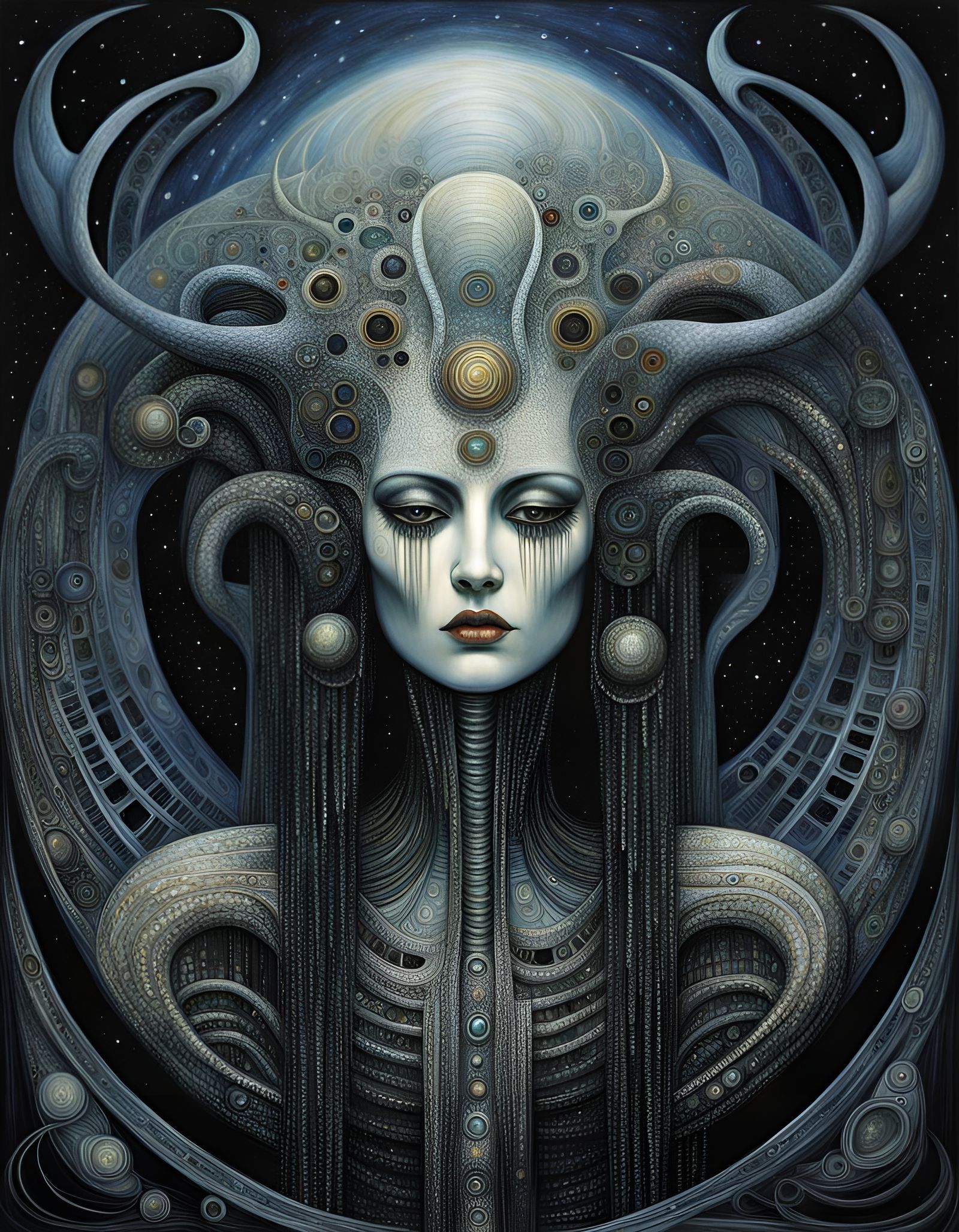 Cosmic Goddess in Dreamscape, Art Nouveau Style