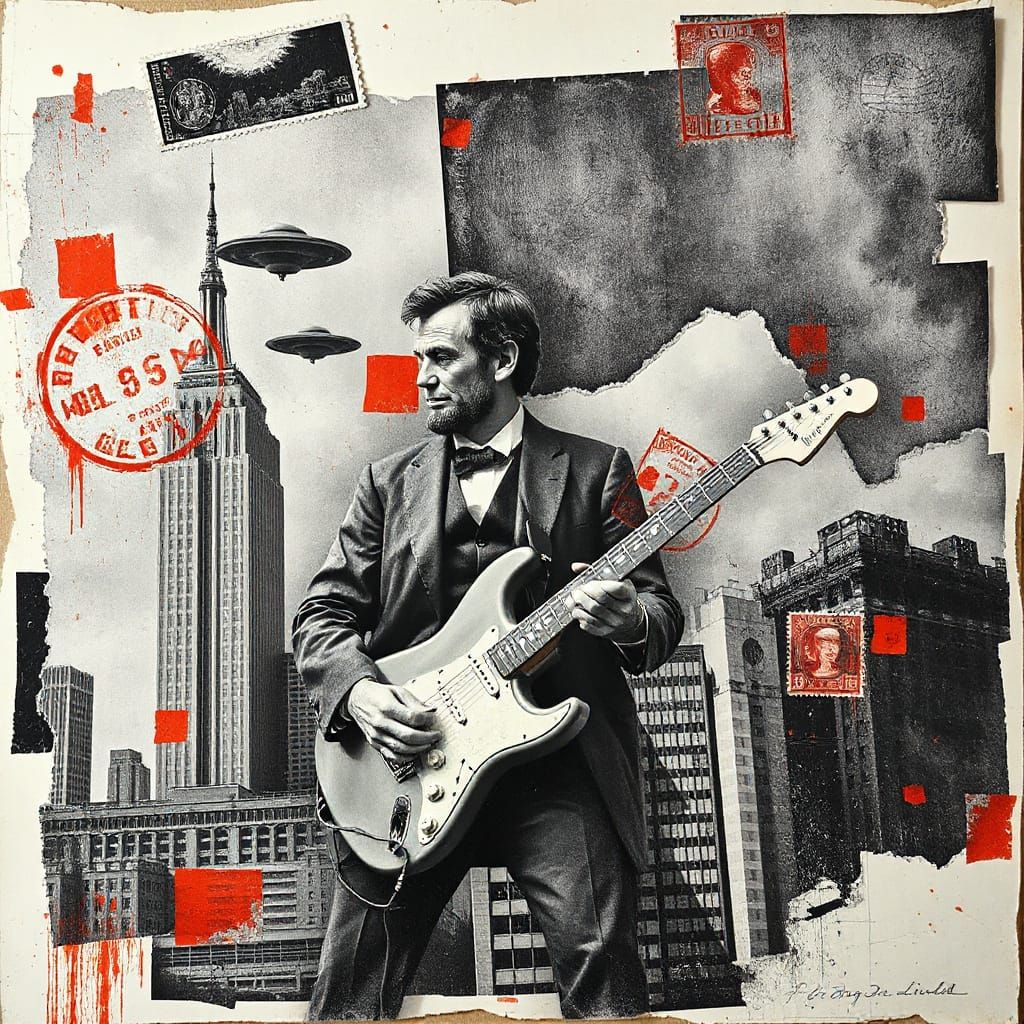 Lincoln Plays Guitar in Dadaist Photomontage