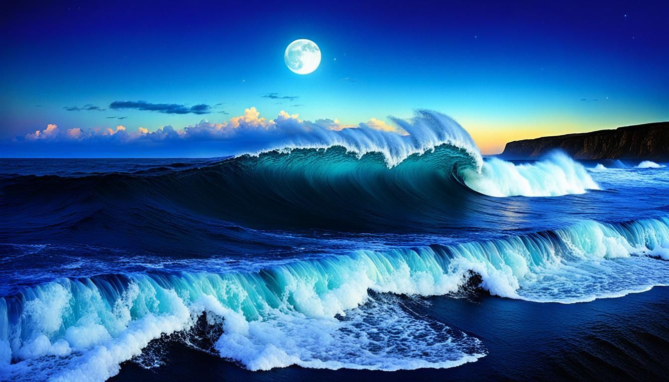Dramatic Waves Crashing on Cliffs Under Indigo Sky