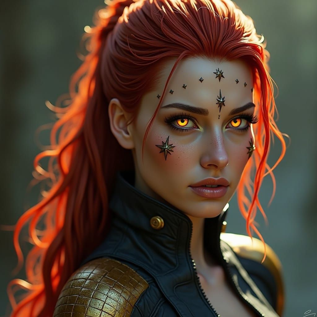 Beautiful Red-Haired Woman with Yellow Eyes