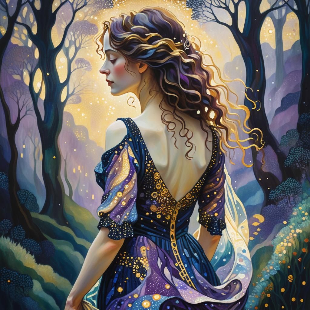 Lady in Forest, Post-Impressionistic Style