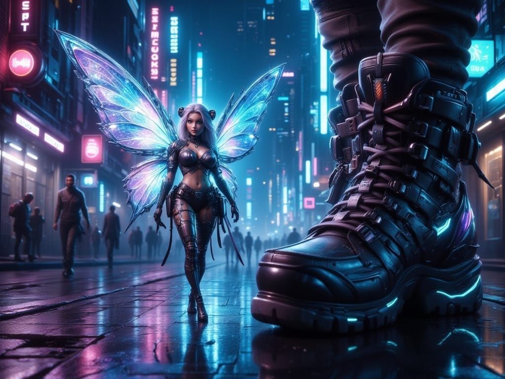 Cyberpunk Fairy in a Neon City