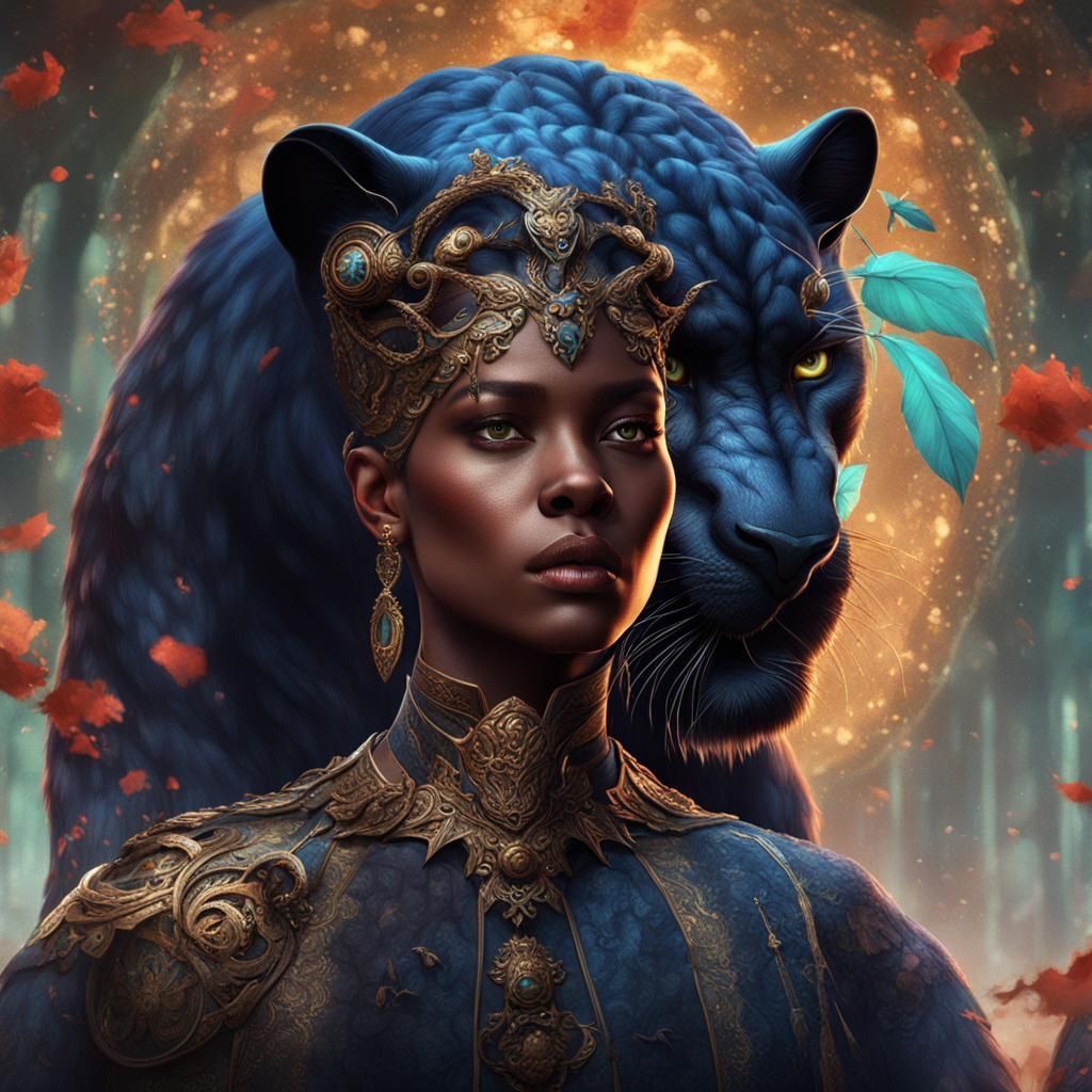 Panther with Woman's Face: Detailed Fantasy Art