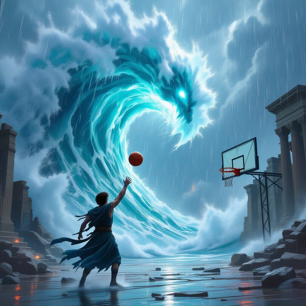Percy Jackson Conjures a Wave in Beksiński Style
