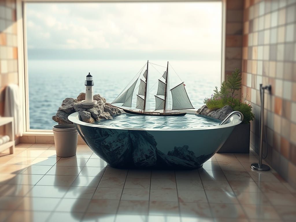 Surreal Seaside Oasis in Porcelain Perfection