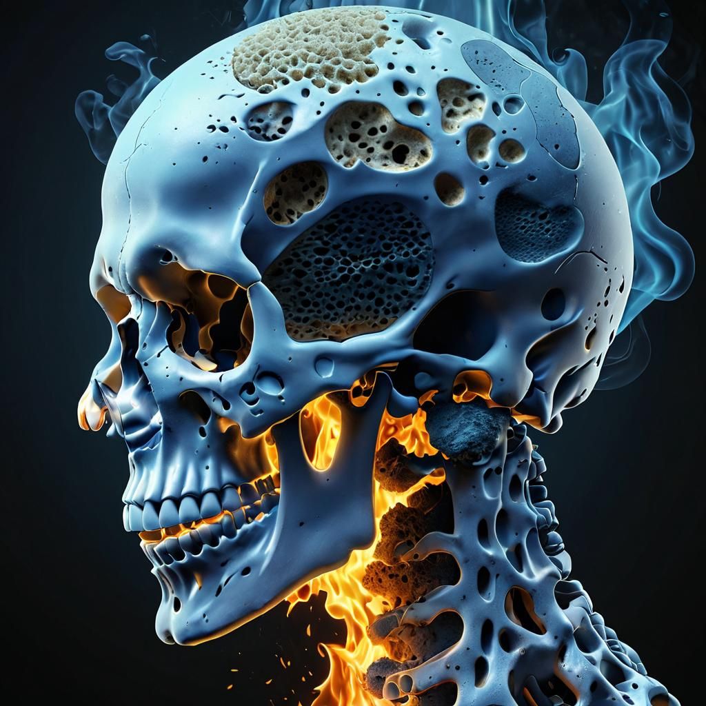 Flaming Porous Skull Digital Art
