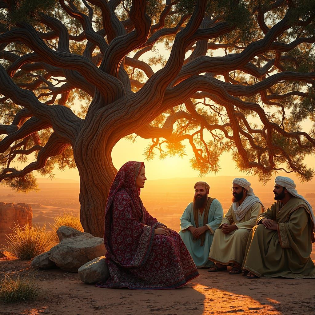 Vibrant Israeli Oasis Scene in Whimsical Art Style