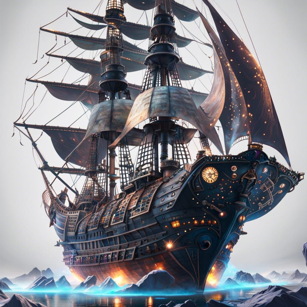 Pirate Ship Soaring Through a Galactic Nebula