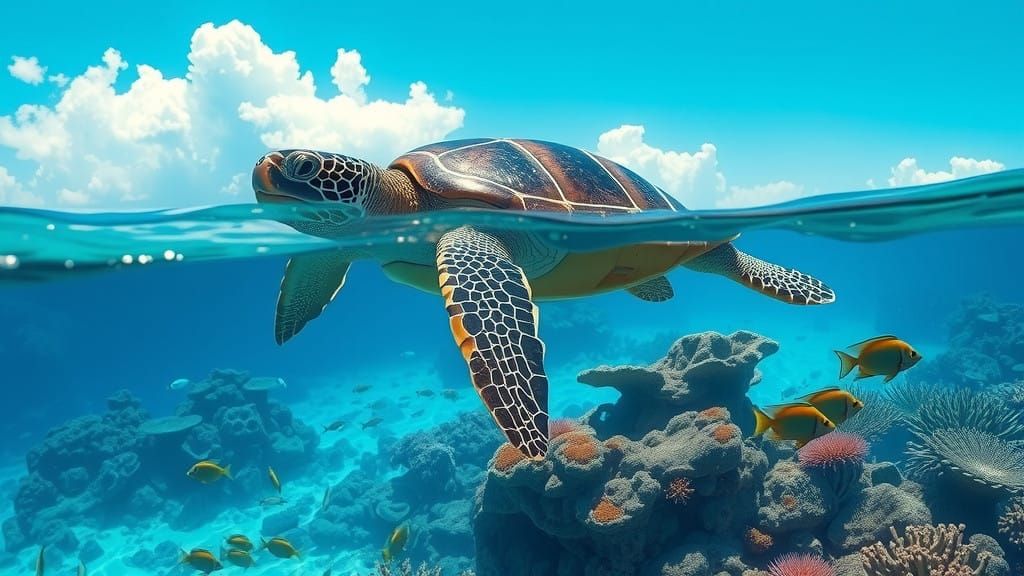 Sea Turtle Harnesses Solar Power on a Futuristic Coral Reef
